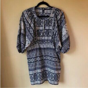 H&M Black and Cream Boho Balloon Sleeve Dress Size 4